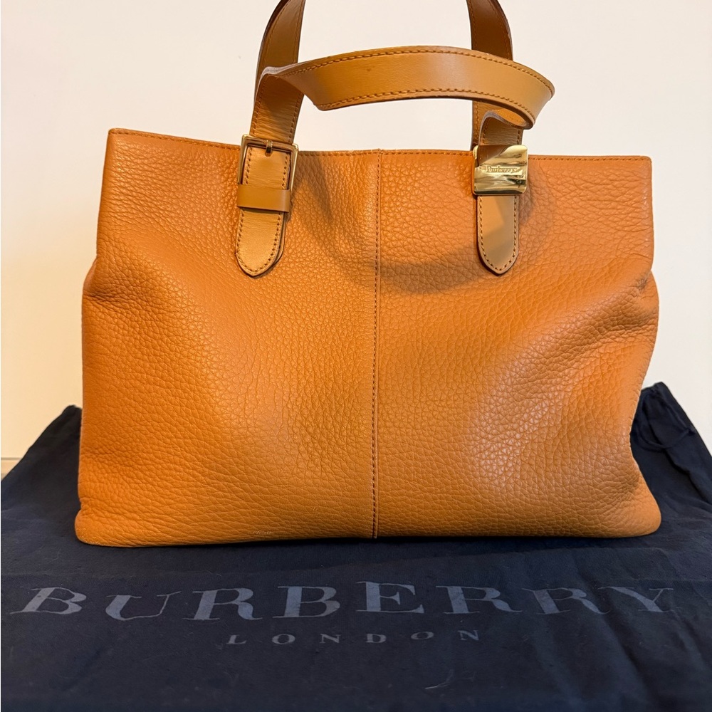 Burberry Tan Pebbled Leather Tote with Gold Hardware